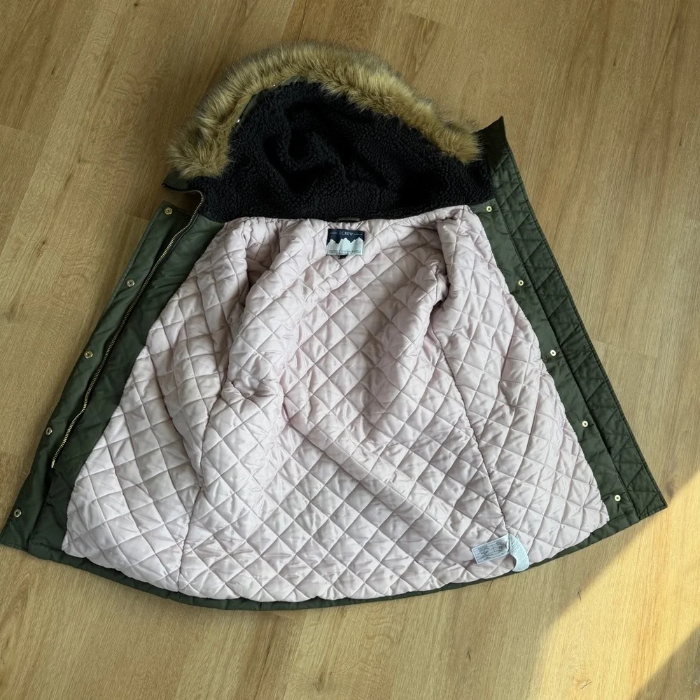 J.Crew Olive Green Perfect Winter Parka with Faux Fur Hood - Picture 7 of 9